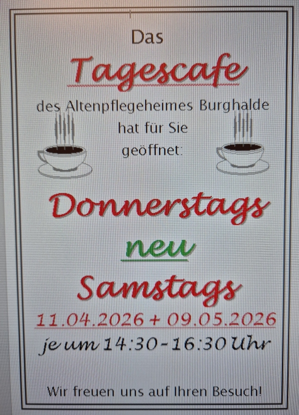 Öffnungszeiten Tagescafé