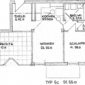 Raumplan 2-Zimmer-Wohnung Typ 5c